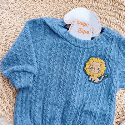 Conj. Casaco Leãozinho e Calça - Azul Jeans e Mescla